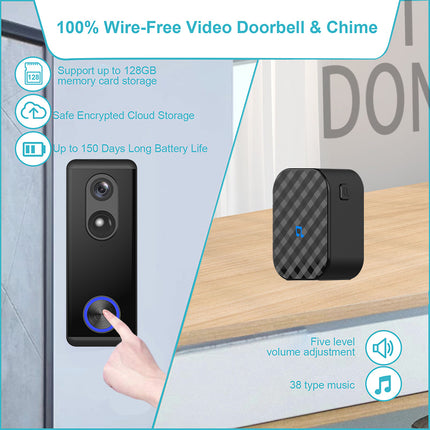 Wireless 5MP Video Doorbell Camera with PIR Motion Alerts, 2-Way Talk & 4-6 Month Battery Life
