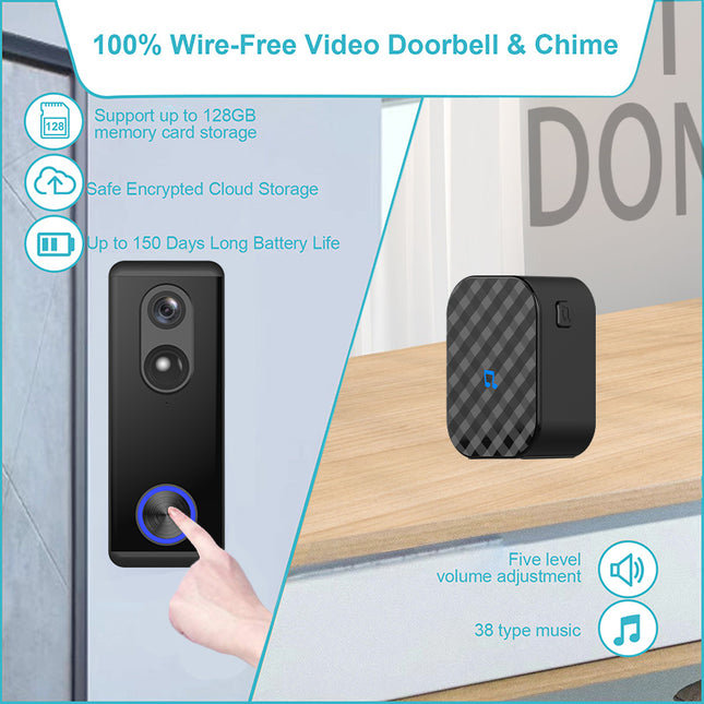 Wireless 5MP Video Doorbell Camera with PIR Motion Alerts, 2-Way Talk & 4-6 Month Battery Life