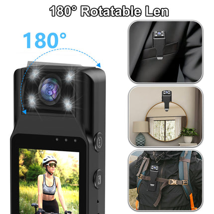 Compact Wearable Action Camera with Rotating Lens, Night Recording and Built-in Display