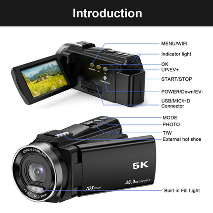 Portable 5K Digital Camera with Optical Zoom and Flip Touch Display – Black