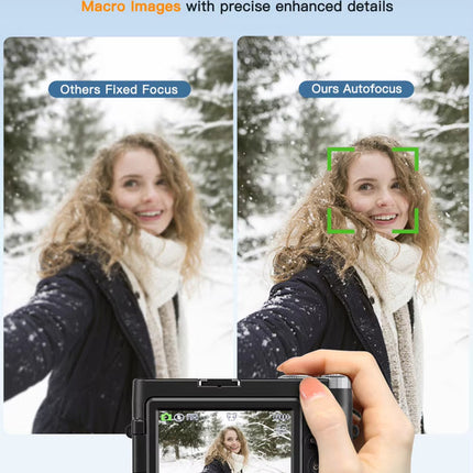 4K Portable Mirrorless Camera with 3-Inch IPS Screen and Rechargeable Battery