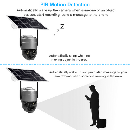Solar-Powered Outdoor PTZ Security Camera with SIM & WiFi, Remote Viewing and Smart Alerts