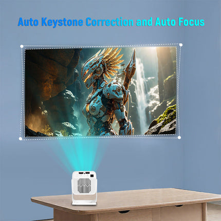 Compact 720P Smart Home Projector with WiFi6, Android 11, Auto Keystone & 2m Throw – White