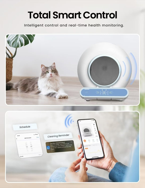 Smart Automatic Cat Litter Box 65L with App Control for Multi-Cat Households