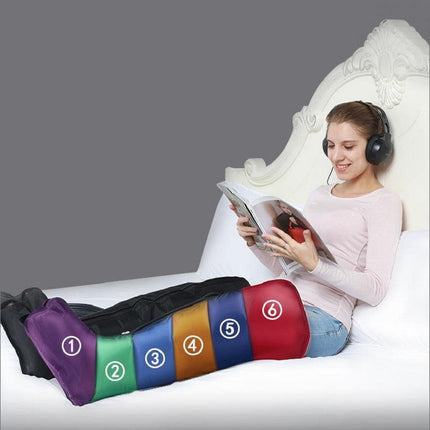 Air Compression Leg and Abdomen Massager Adjustable Pressure Timer Control Black