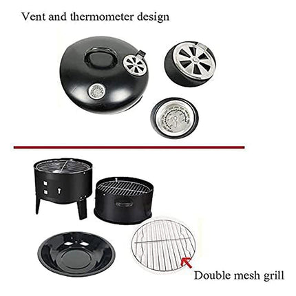 Compact Charcoal Smoking Grill for Outdoor BBQ, Multi-Tier Cooking System – Black