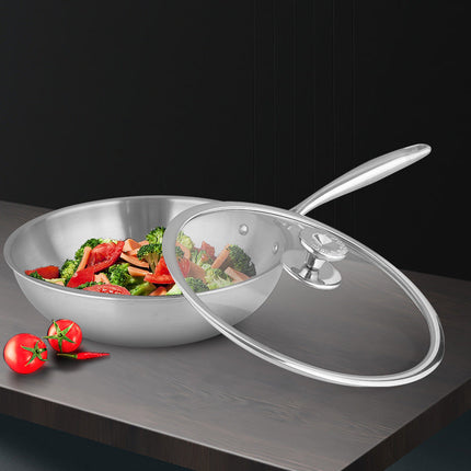 Pure Titanium Frying Pan with Tempered Glass Lid & Multi-Layer Heat-Diffusing Base