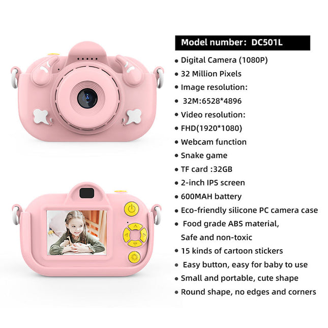 Compact 32MP HD Digital Camera with 1080P Recording, 2” LCD Display & Rechargeable 600mAh Battery – Pink