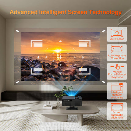 Full HD 1080P Smart Projector with Auto Focus, Android 11, WiFi, Bluetooth & Adjustable Stand