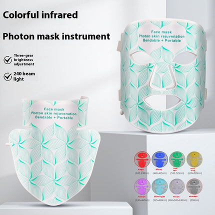 Rechargeable 7-Colour LED Facial & Neck Light Therapy Mask for Skin Firming & Rejuvenation