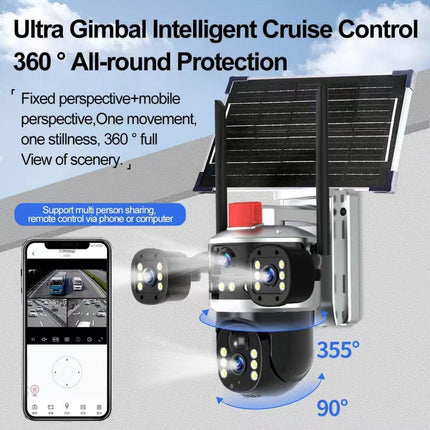 Outdoor 6MP Solar Powered PTZ Camera with Dual Lens, 350° Pan 90° Tilt, Night Vision & Wireless Connectivity