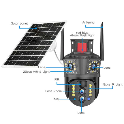 6MP Triple Camera Solar 4G PTZ Surveillance System with Smart Zoom & Motion Alerts