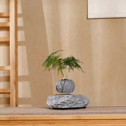 Floating Magnetic Plant Holder for Home & Office Desk Stylish Grey Resin Planter