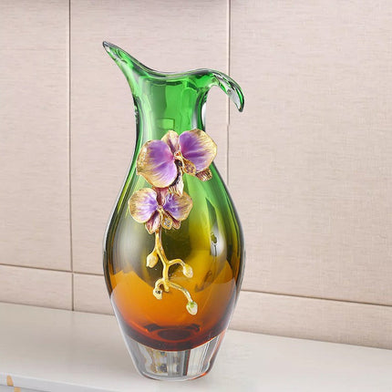 Luxury Enamel Glass Crystal Vase Modern Flower-Shaped Tabletop Decor for Dining, Living Room, or Entryway