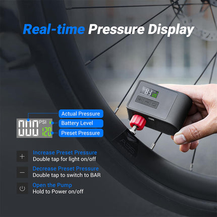 Portable 120PSI Cordless Air Compressor Pump with Digital Display, Auto Shut-Off & LED Light