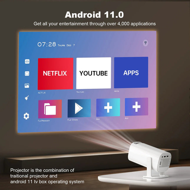 Compact 720P HD Smart Projector with Dual-Band WiFi and Bluetooth 5.0 – White
