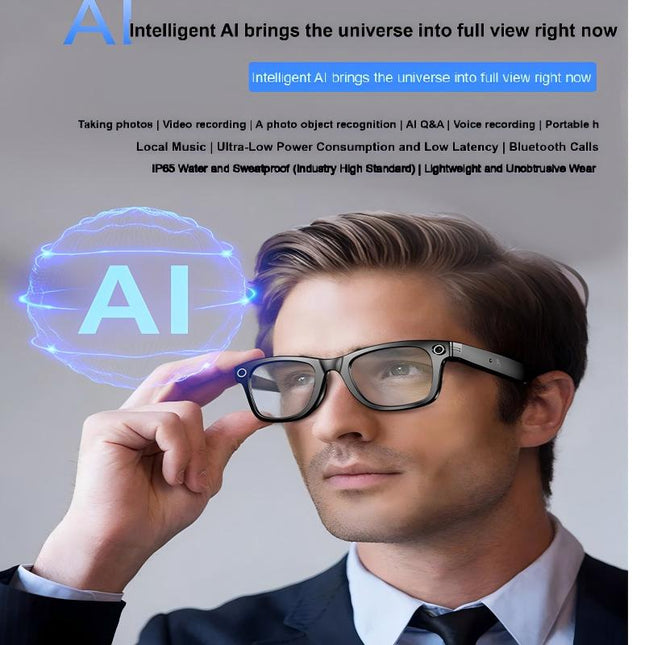 Wearable Smart Glasses 4K Video Music & Live Translation Black