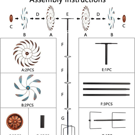 Metal Wind Spinner Garden Decoration with Ground Stake – Weather-Resistant Outdoor Yard Decor