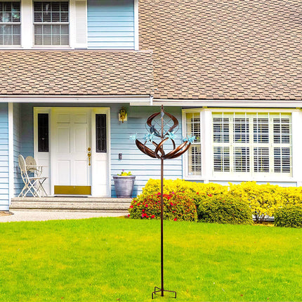 Solar Powered 3D Metal Kinetic Garden Spinner with Ground Stake Outdoor Decorative Feature