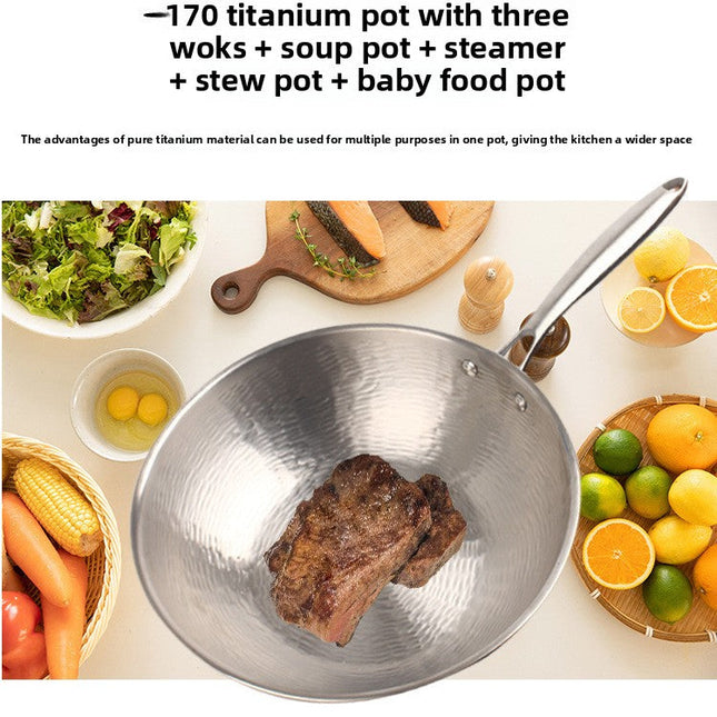 30cm Handmade Hammered Titanium Soup & Stir-Fry Pot with Tempered Glass Lid