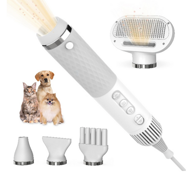 5-in-1 Pet Hair Dryer with Low-Noise Operation, Non-Slip Handle & Adjustable Speed for Dogs and Cats