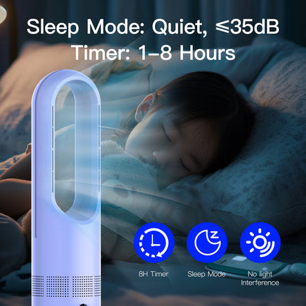 30W Bladeless Cooling Tower Fan with Built-In Air Purifier Compact 56cm White