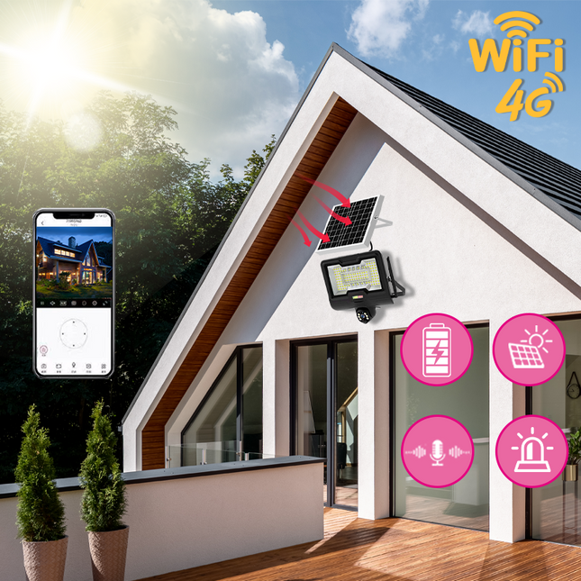 4MP Solar Powered Outdoor Security Camera with Pan Tilt, 4G/WiFi Connectivity & 8000mAh Battery
