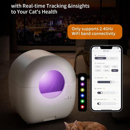 Smart Self-Cleaning Cat Litter Box with App Control, 76L Drum & 13L Removable Waste Bin