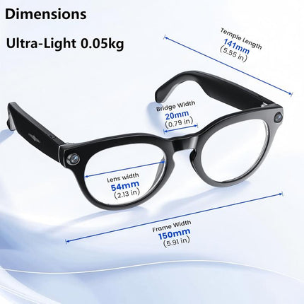 Portable Smart Sunglasses with Bluetooth Speakers & Mic 1080P Video Touch & App Control