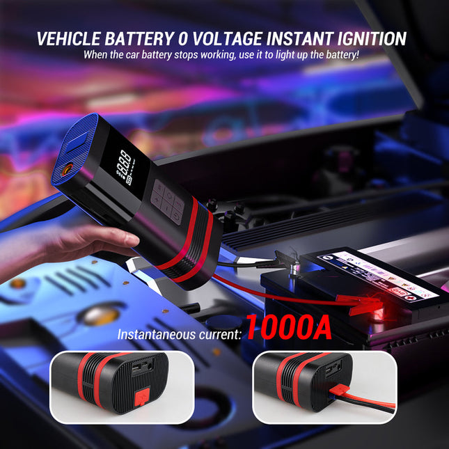 Portable 12V Wireless Car Tyre Inflator Pump with LCD Screen and LED Light
