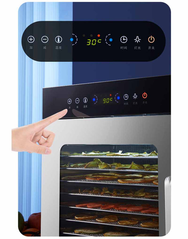 8-Layer Stainless Steel Food Dehydrator 1000W with 30–90°C Adjustable Temperature Dial