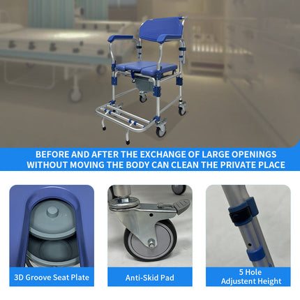 Portable Commode Chair with Wheels – Adjustable Steel Frame for Elderly & Disabled Care