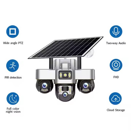 6MP Wireless Solar Security Camera Triple Lens with 350° Pan Tilt, Colour Night Vision, 8000mAh Battery, IP65 Outdoor