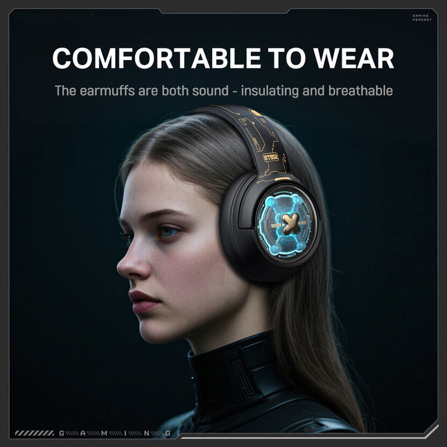Rechargeable Over-Ear Gaming Headset 2.4G Bluetooth Wired 50mm Black