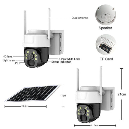 Solar Powered Wireless PTZ Outdoor Camera with Smart Motion Alerts, Color Night View & Two-Way Talk