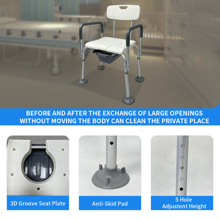 Portable Folding Commode Chair with Wheels – Adjustable Shower and Toilet Seat for Bathroom Mobility
