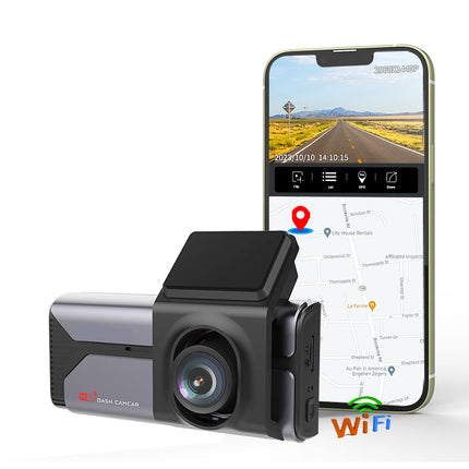 Triple Channel 4K Dash Camera with WiFi App Control, Parking Monitor, 3.69 Inch Screen & Loop Recording