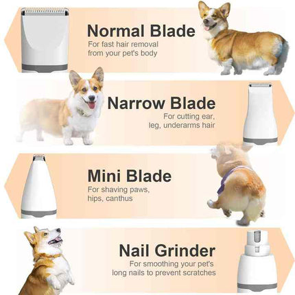 Portable 4-in-1 Cordless Pet Hair Clipper Set with Ceramic Blades and Nail Grinder