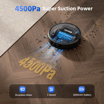 Robot Vacuum Mop Battery Powered 3-in-1 with LDS Navigation High Suction App Control
