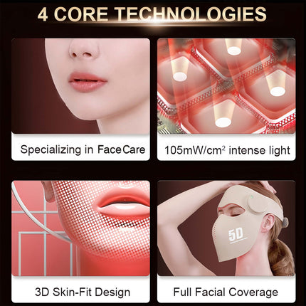 Portable LED Light Therapy Face Mask with Silicone Design and Rechargeable Battery