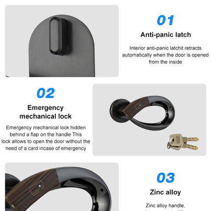 Smart RFID Door Lock with Mechanical Emergency Key, Stainless Steel Latch for Hotels and Apartments