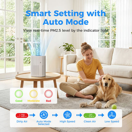 Air Purifier 450m³/h CADR for 45-50m² Rooms with 3-Speed Fan and 2/4/8H Timer