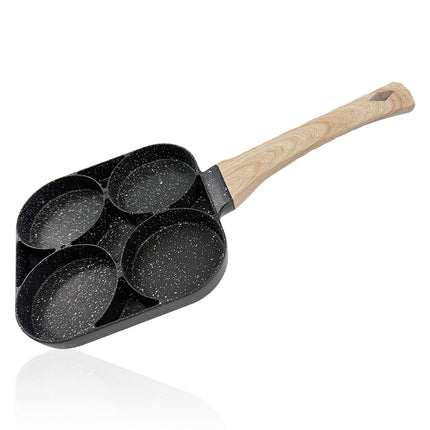 4-in-1 17cm Non-Stick Egg Frying Pan, Easy Clean with Wooden Handle for Multiple Hobs