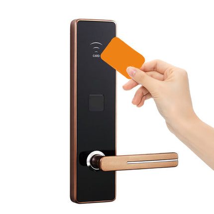 RFID Hotel Door Lock with LED Indicator, Brushed Gold, Card Access, Aluminium Alloy