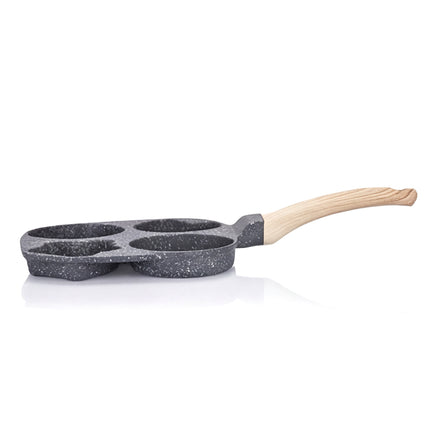 4-Section Aluminum Egg Frying Pan with Wood Grain Handle for Breakfast and Easy Multi-Item Cooking