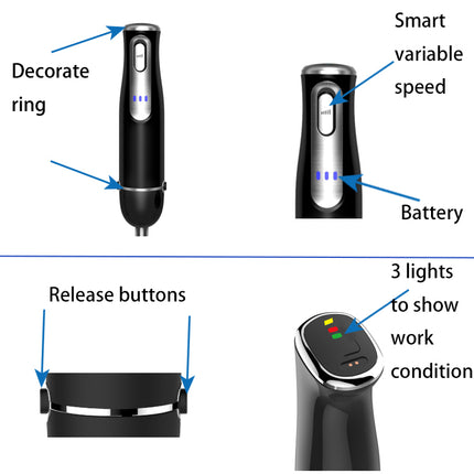 Cordless Hand Blender 120W Rechargeable Food Mixer with Beaker and Whisk