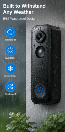 Wireless IP65 Weatherproof Video Doorbell with 2-Way Audio, PIR Motion Detection & 5200mAh Battery