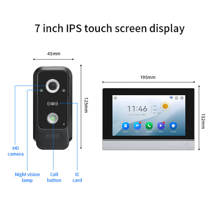 Smart Video Door Phone with 7 Inch IPS Monitor, Night Vision, Motion Detection & IP65 Camera