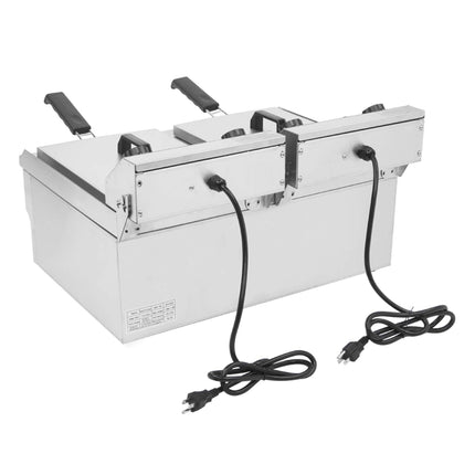 Commercial Double Basket Electric Fryer 3000W x 2 Dual Tank Deep Fryer 10L x 2 Stainless Steel