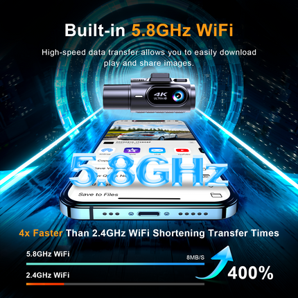 4K WiFi Dash Camera with Front, Cabin and Rear Cameras, G-Sensor, ADAS and 24-Hour Parking Monitor